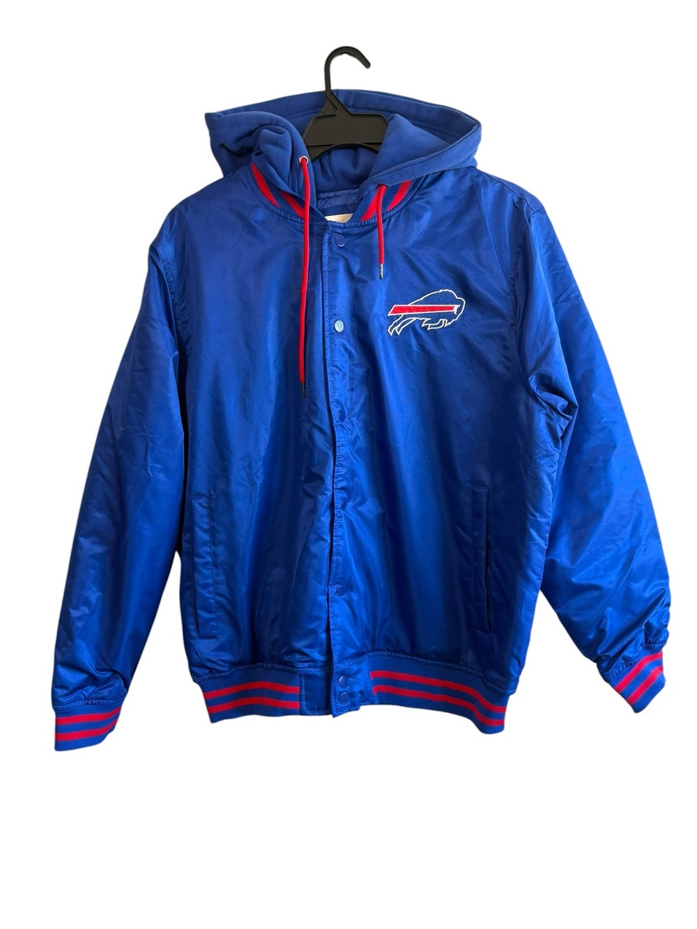 NFL Ultra Game Large Blue Bills Red Snap Button Bomber Jacket Football Sporty